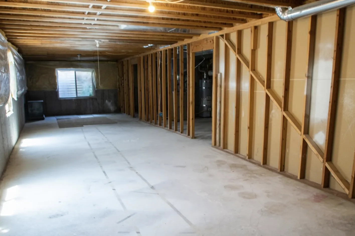 Unfinished basement being developed into living space