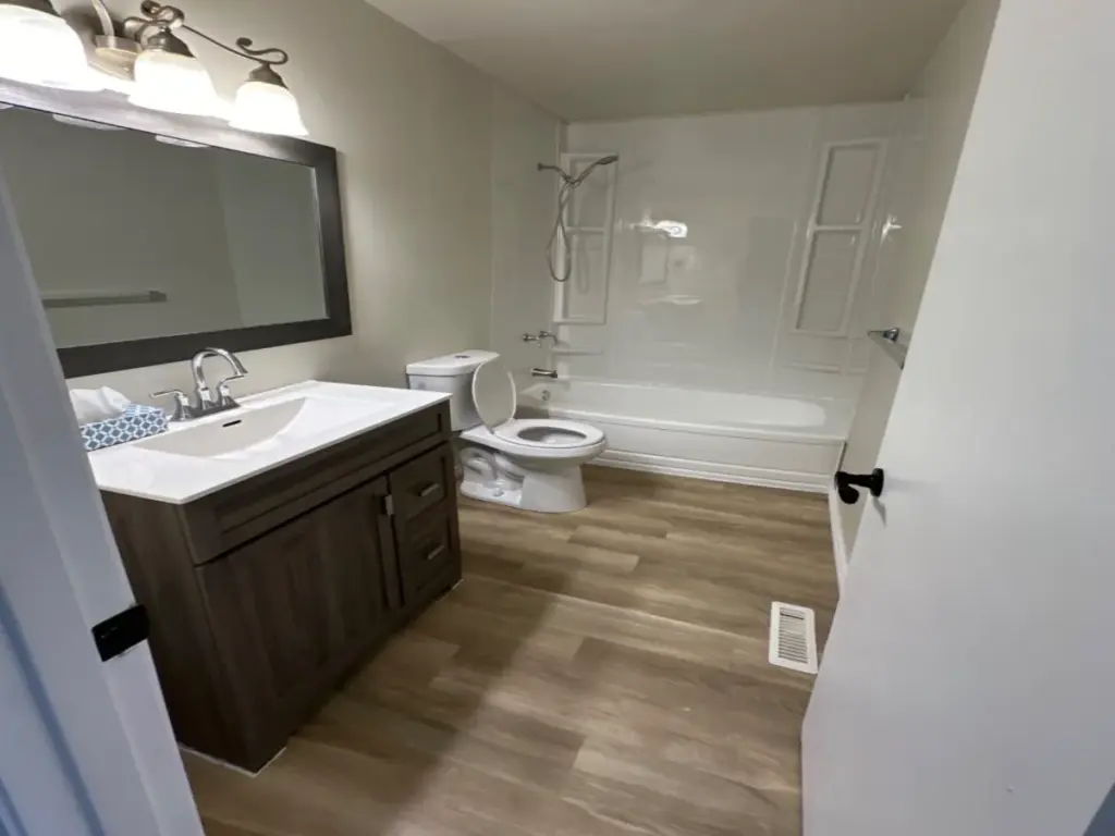 A full bathroom in one of our recent basement development projects in Regina, SK